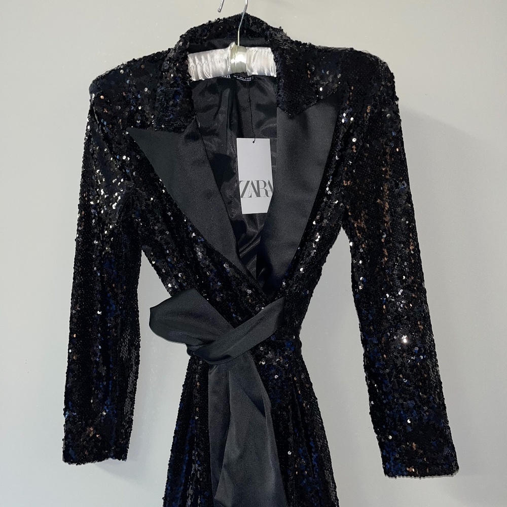 NWT Zara Black Sequin Dress Blazer